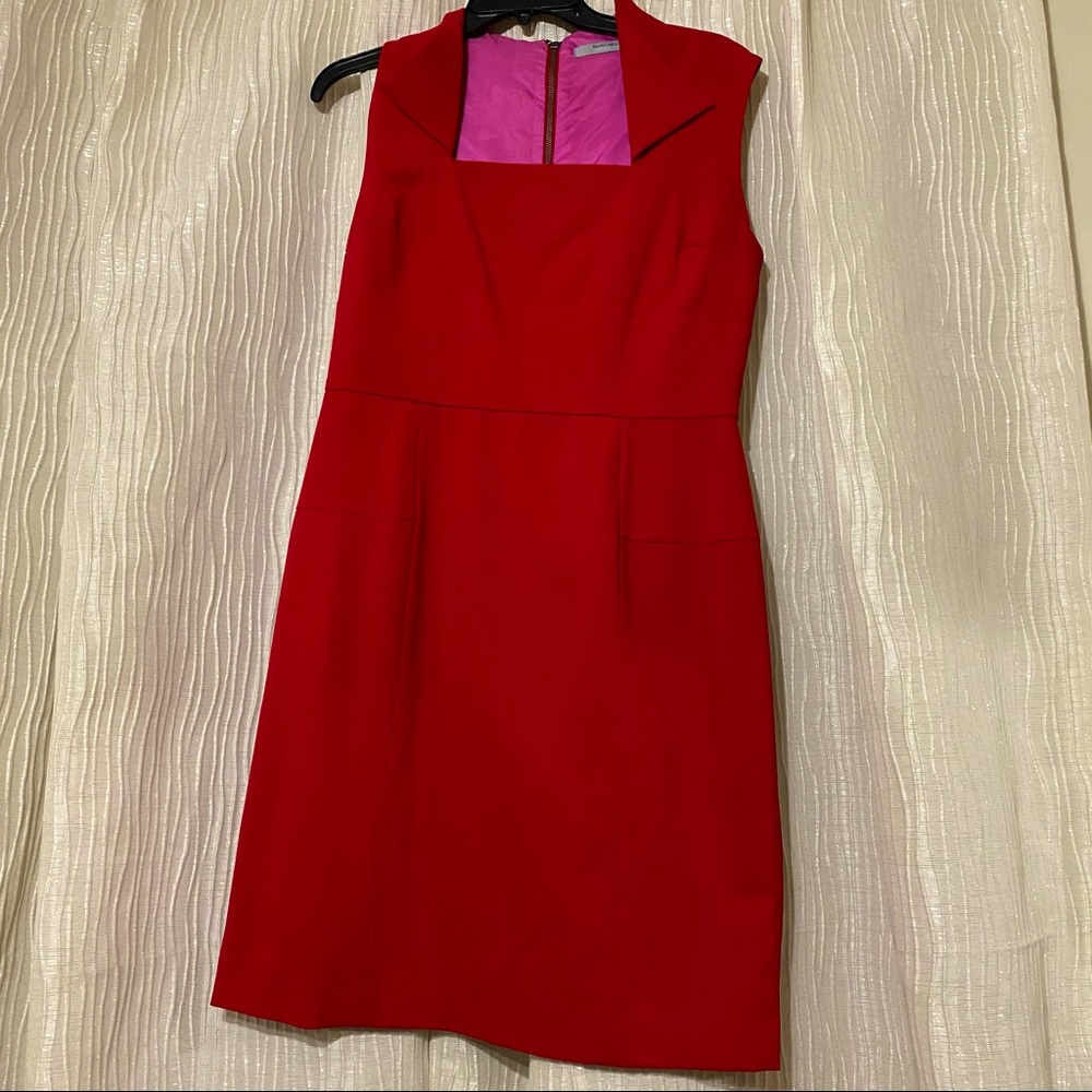 Andrew Marc Envelope Collar Sheath Red Dress